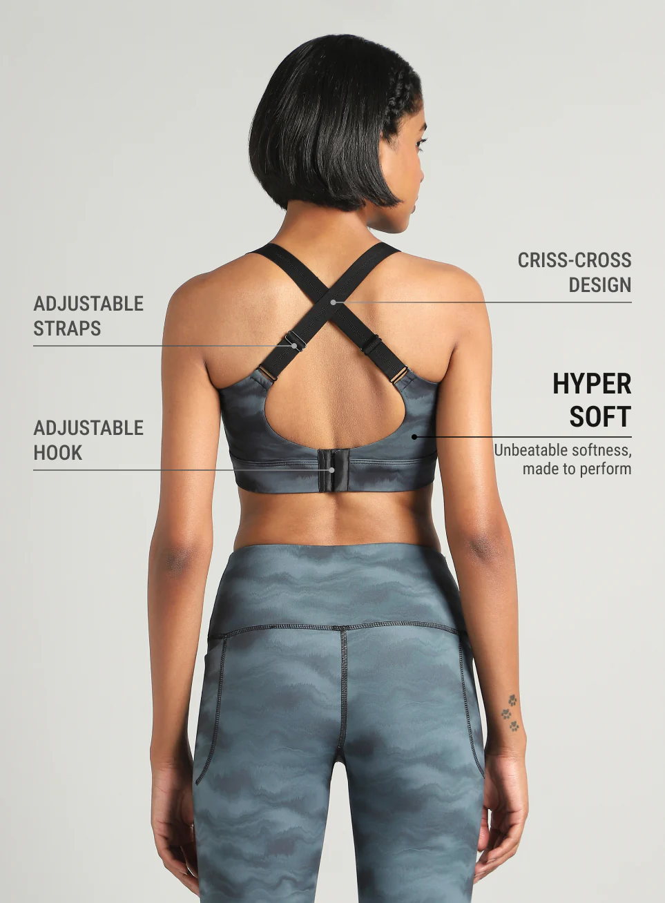 Women's Grey Earthy Texture Printed High Support Sports Bra - Image 6
