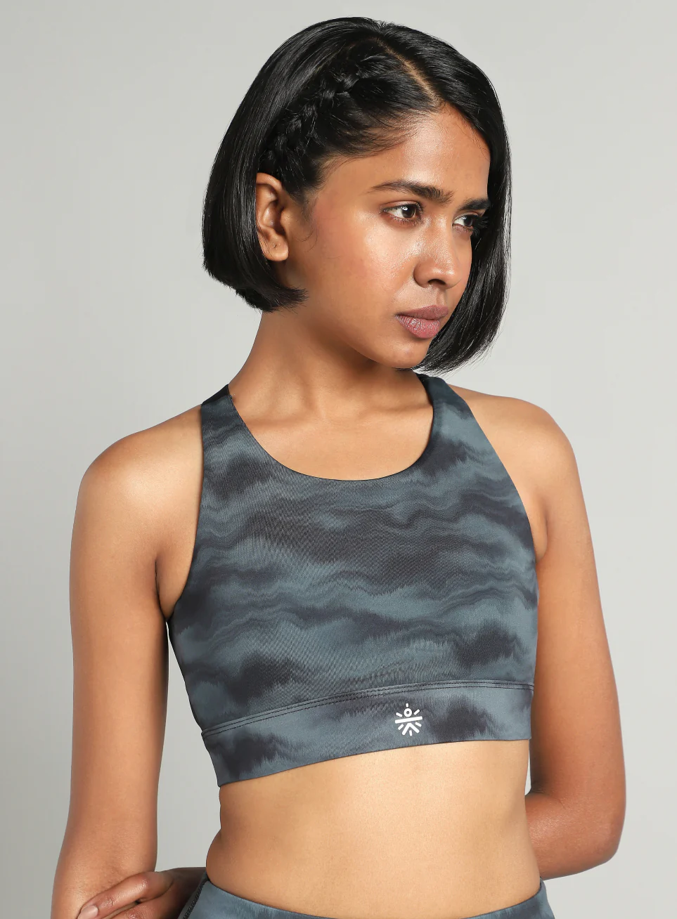 Women's Grey Earthy Texture Printed High Support Sports Bra - Image 7