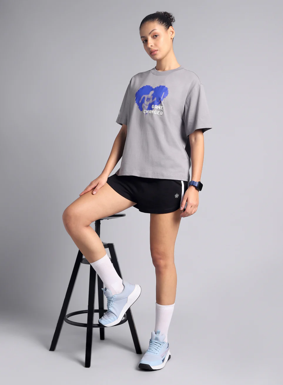 Women's Grey Graphic Relaxed Fit T-shirt - Image 2