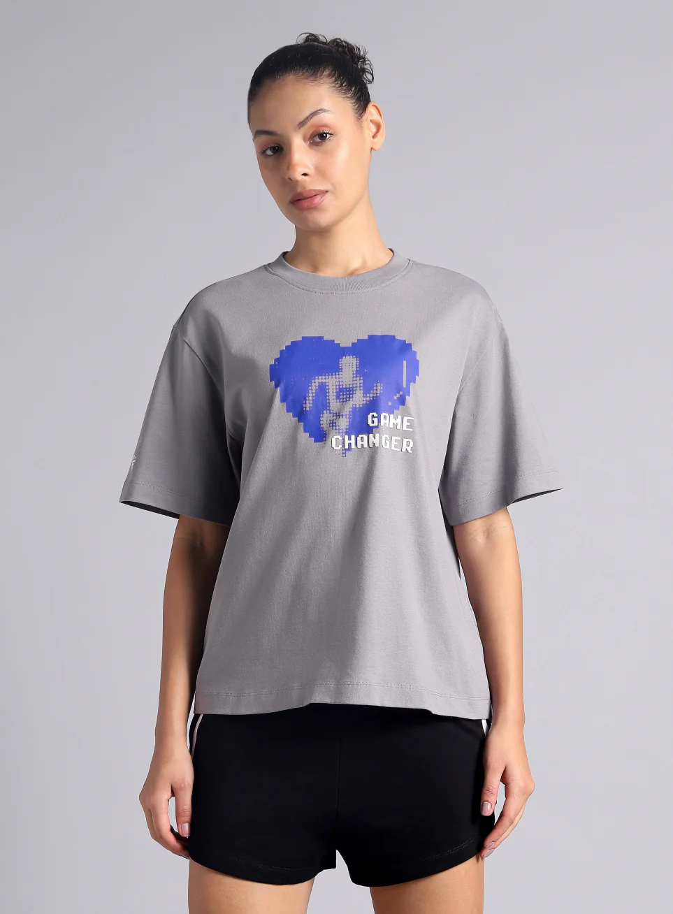 Women's Grey Graphic Relaxed Fit T-shirt - Image 4