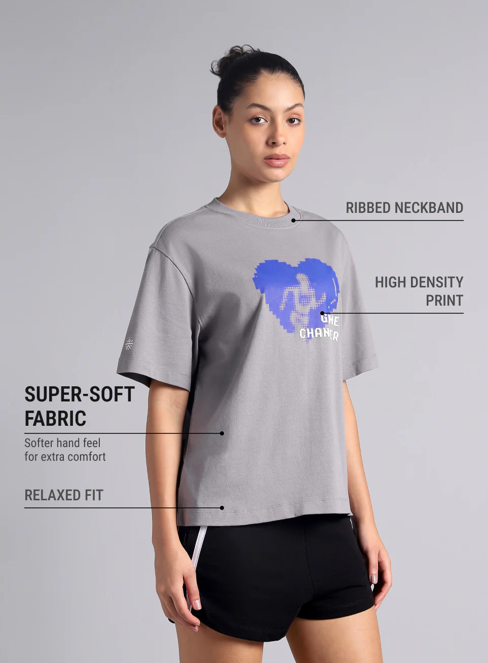 Women's Grey Graphic Relaxed Fit T-shirt - Image 5