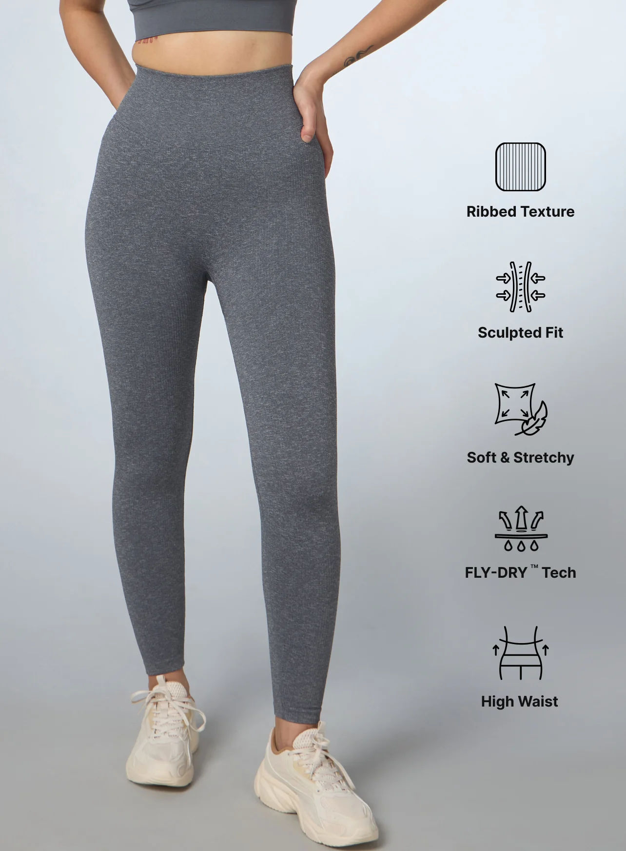 Women's Grey Kinetic Seamless Tights - Image 4