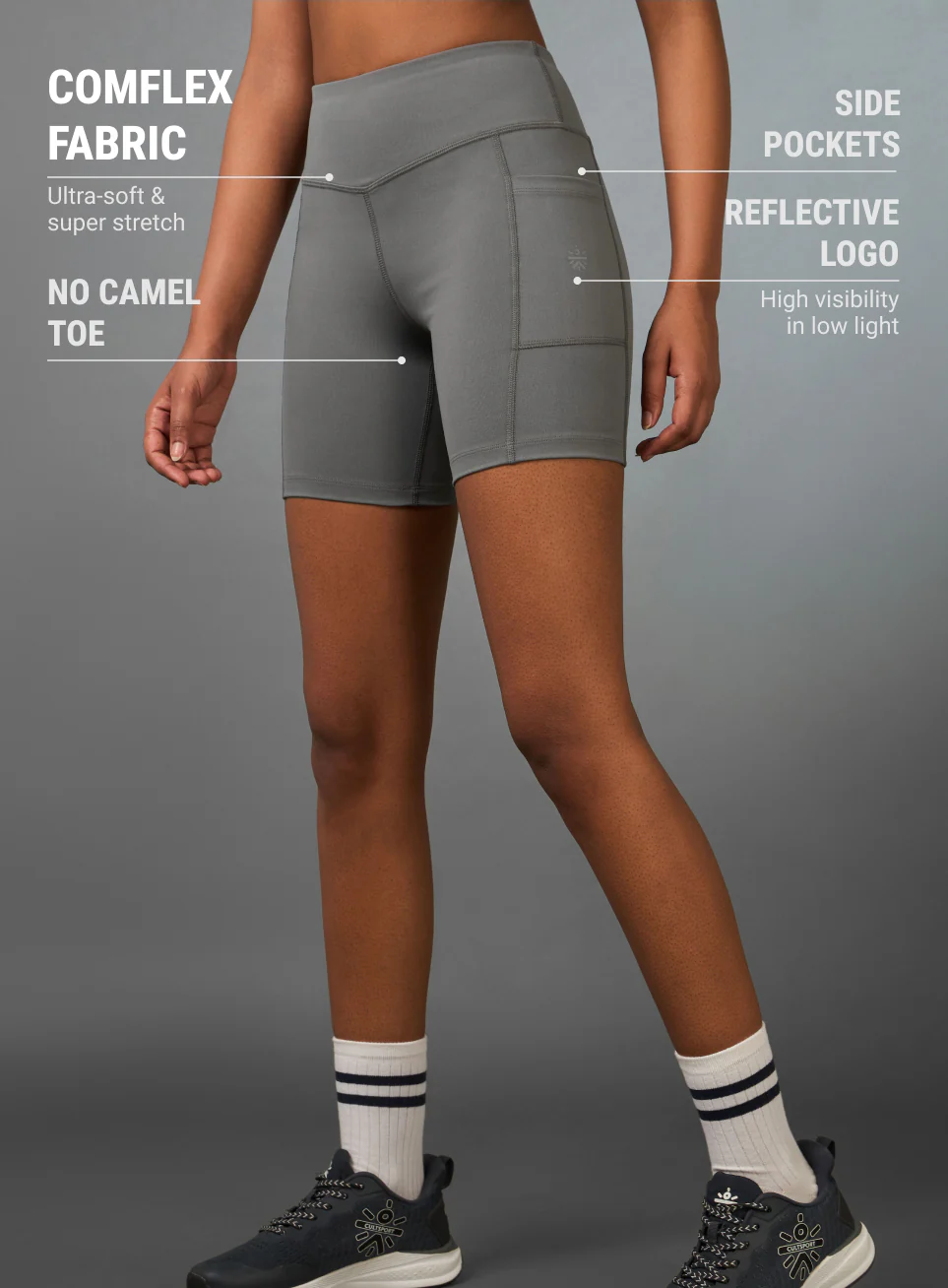 Women's Grey Multi Sports Cycling COMFLex Shorts - Image 5