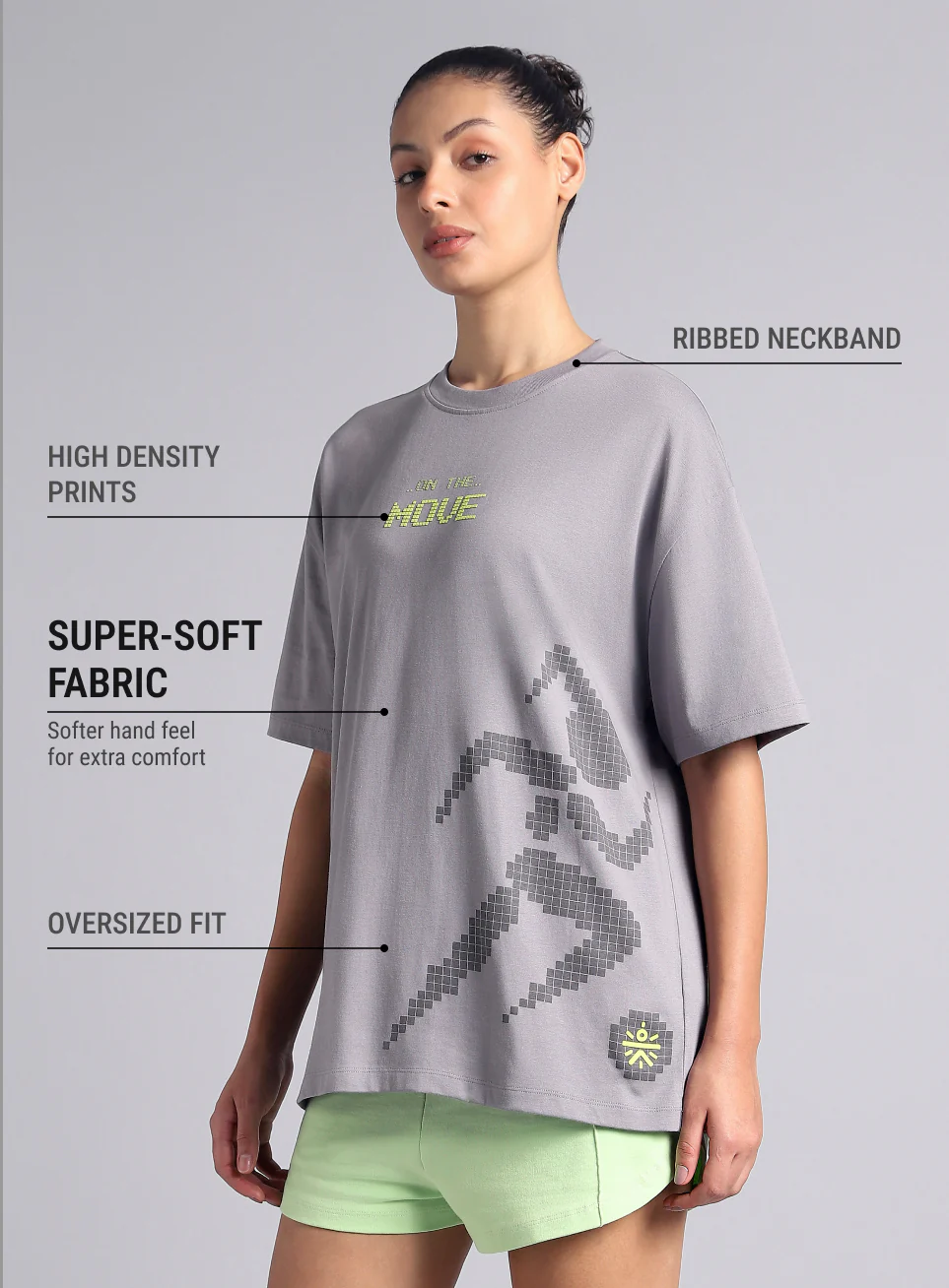 Women's Grey On The Move Graphic Oversized Fit T-shirt - Image 5