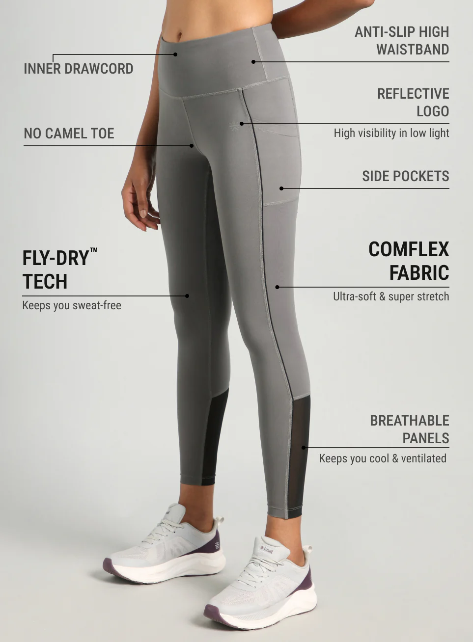 Women's Grey Pace Up Running comflex Tights - Image 5