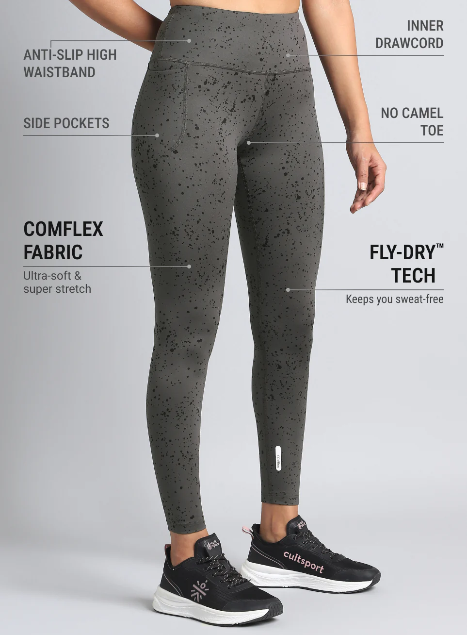 Women's Grey Printed Train All Day COMFlex Tights - Image 5