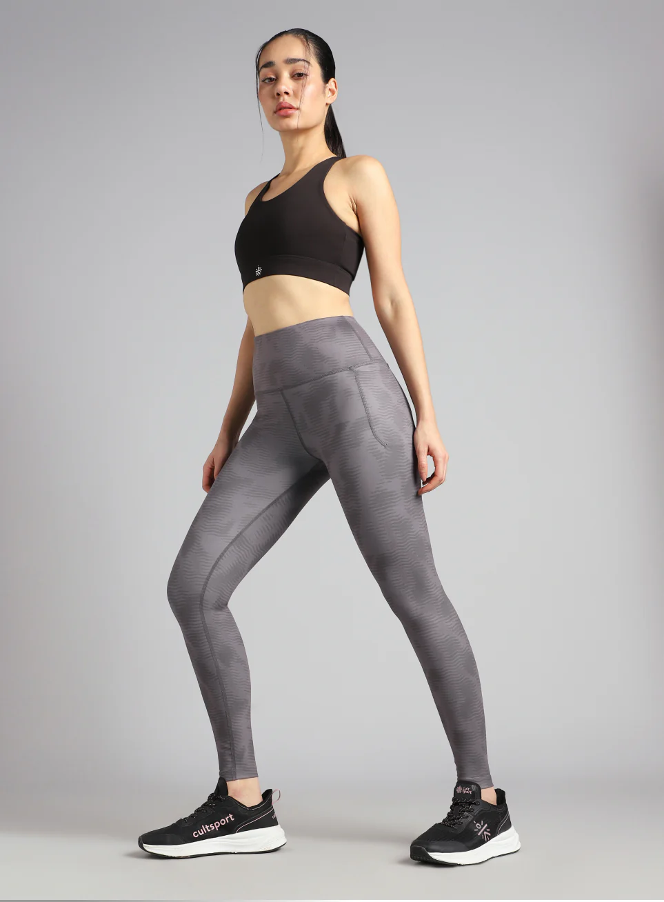 Women's Grey Printed Train All Day COMFlex Tights - Image 2