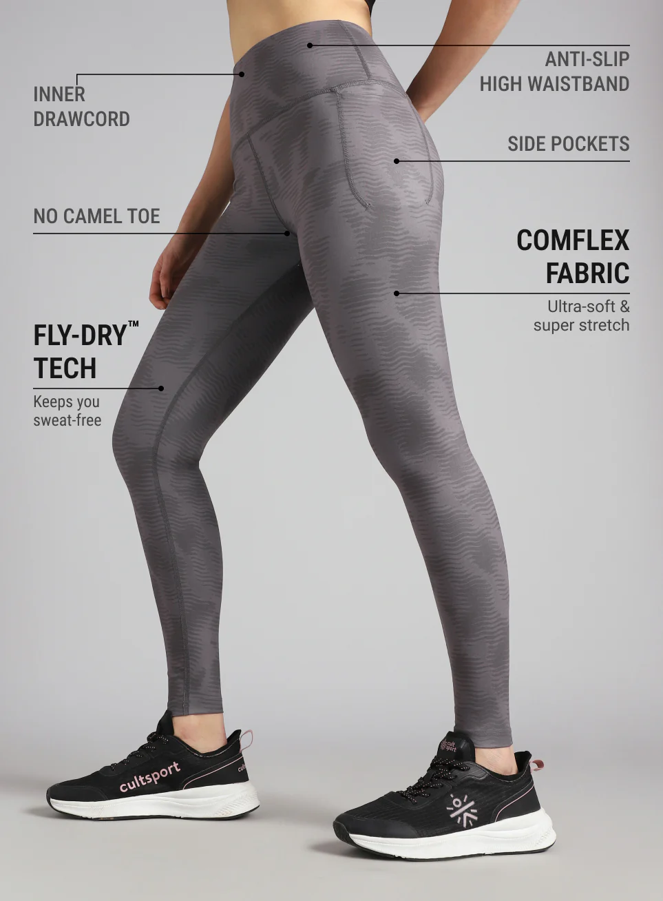 Women's Grey Printed Train All Day COMFlex Tights - Image 5