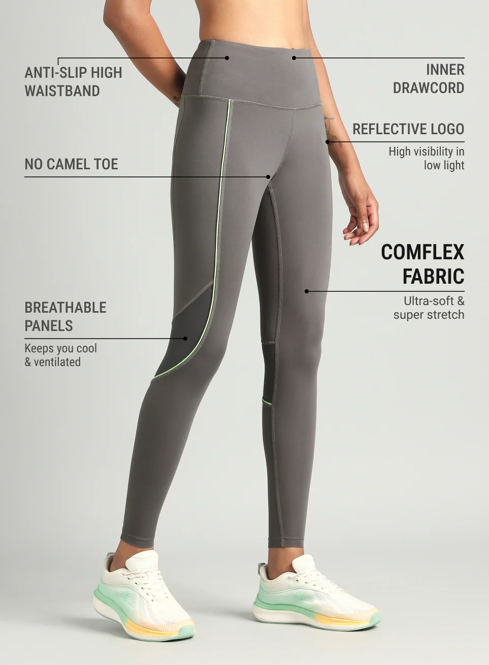 Women's Grey Run All Day COMFlex Tights - Image 5