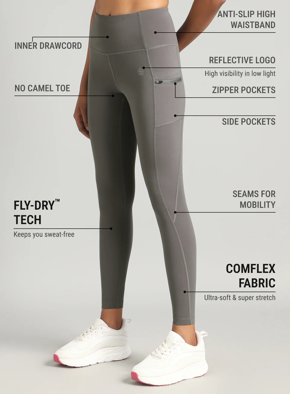 Women's Grey Run Beyond COMFlex Tights - Image 5