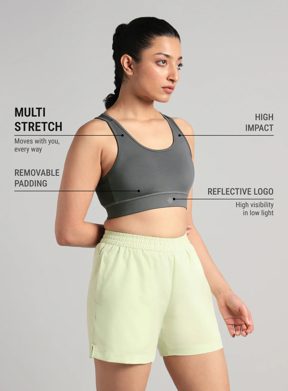 Women's Grey Running Pro High Support Bra - Image 5