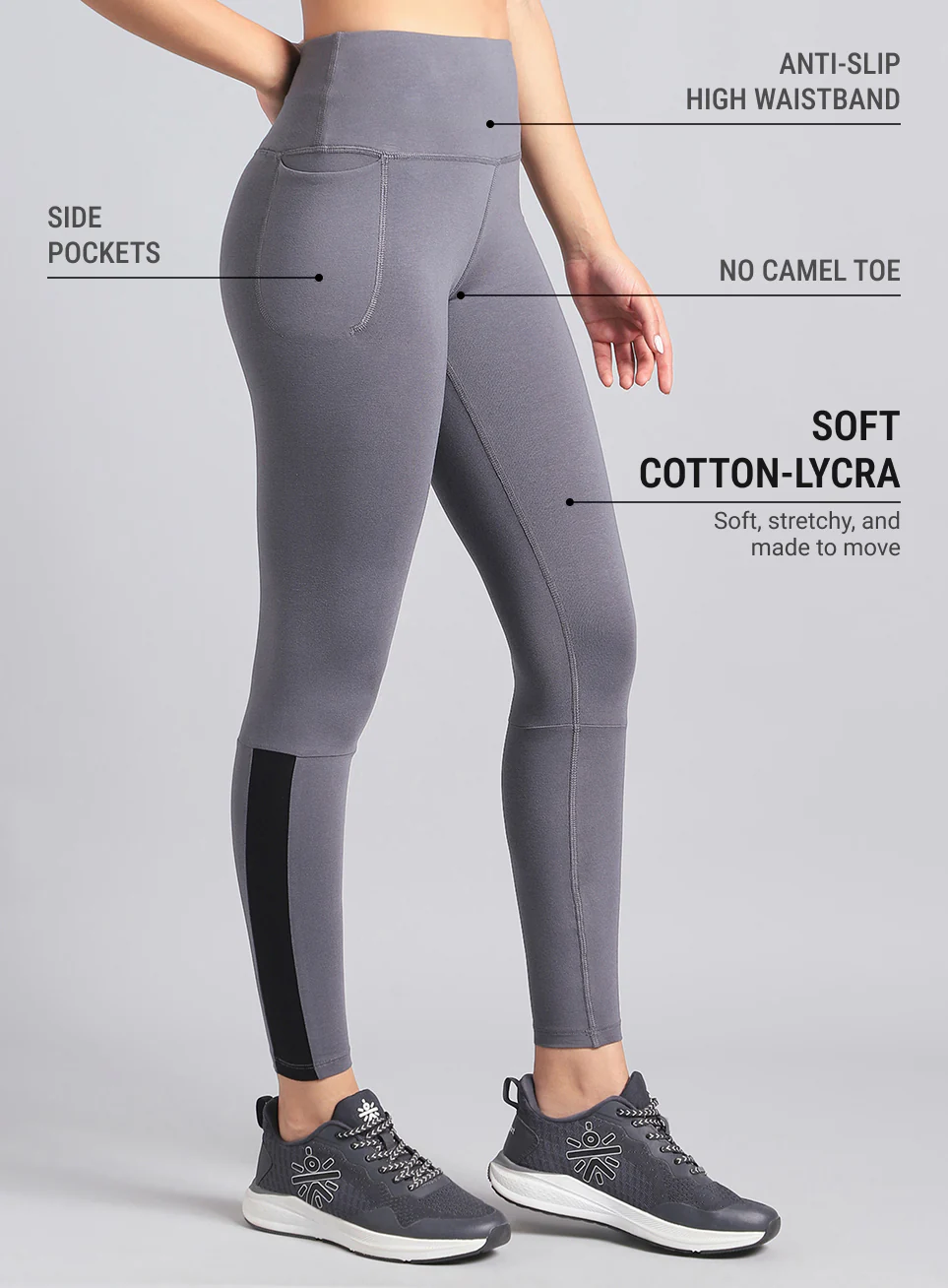Women's Grey Step Up Cotton Tights - Image 5