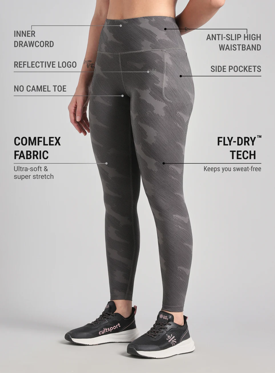 Women's Grey The Run Project Printed COMFlex Tights - Image 5