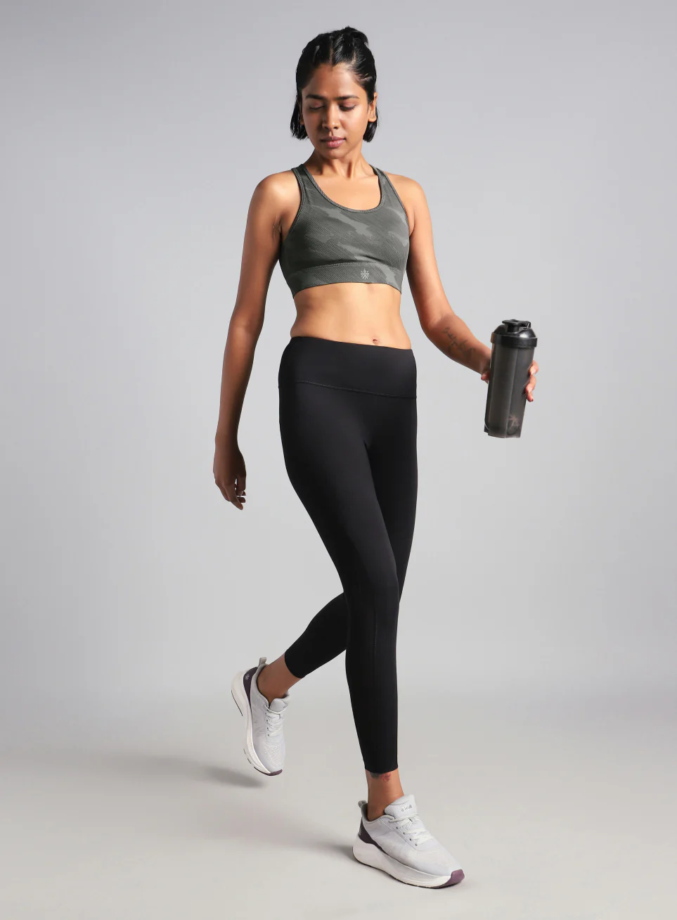 Women's Grey Urban Camo Running High Support Bra - Image 3