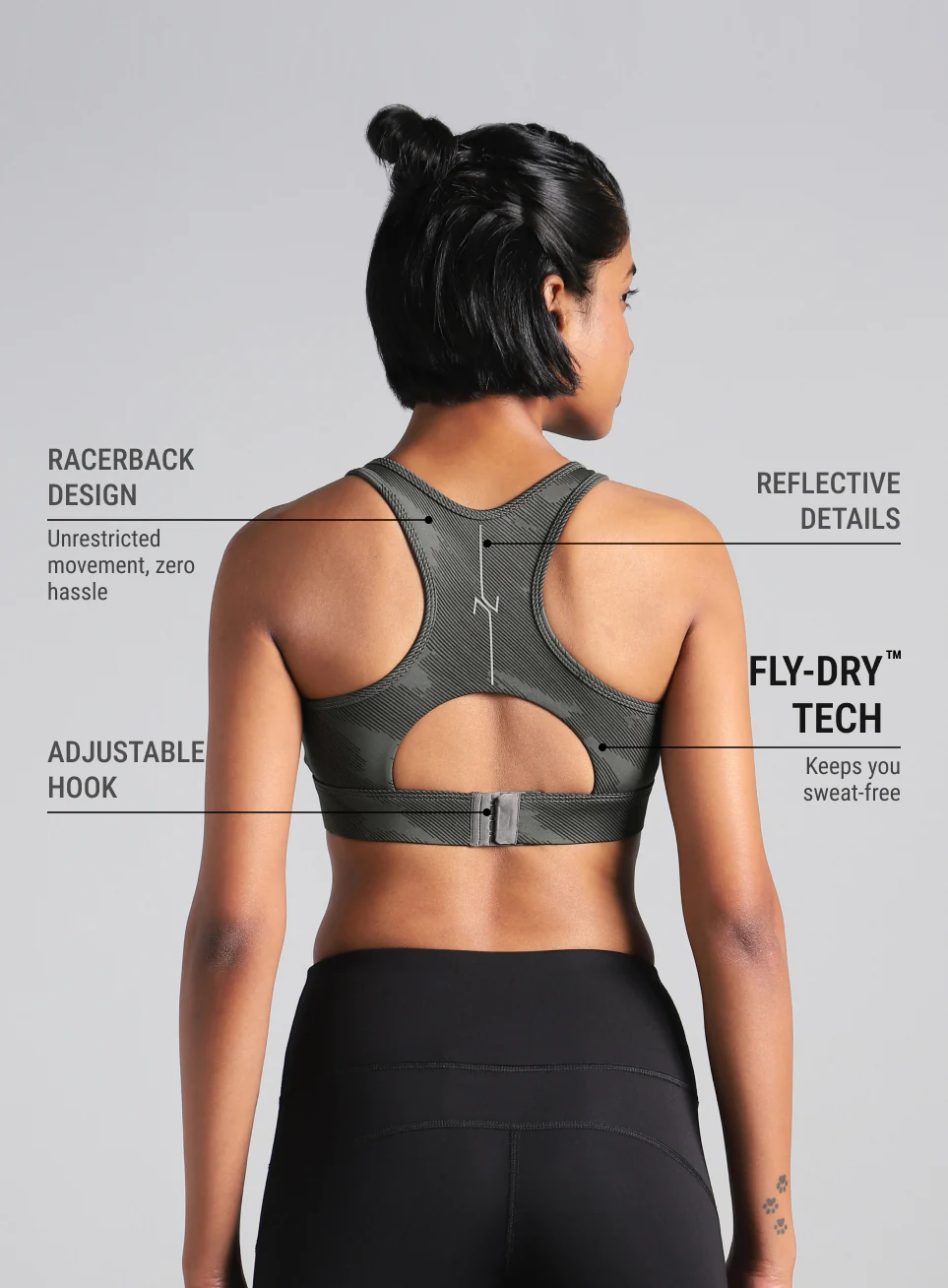 Women's Grey Urban Camo Running High Support Bra - Image 6