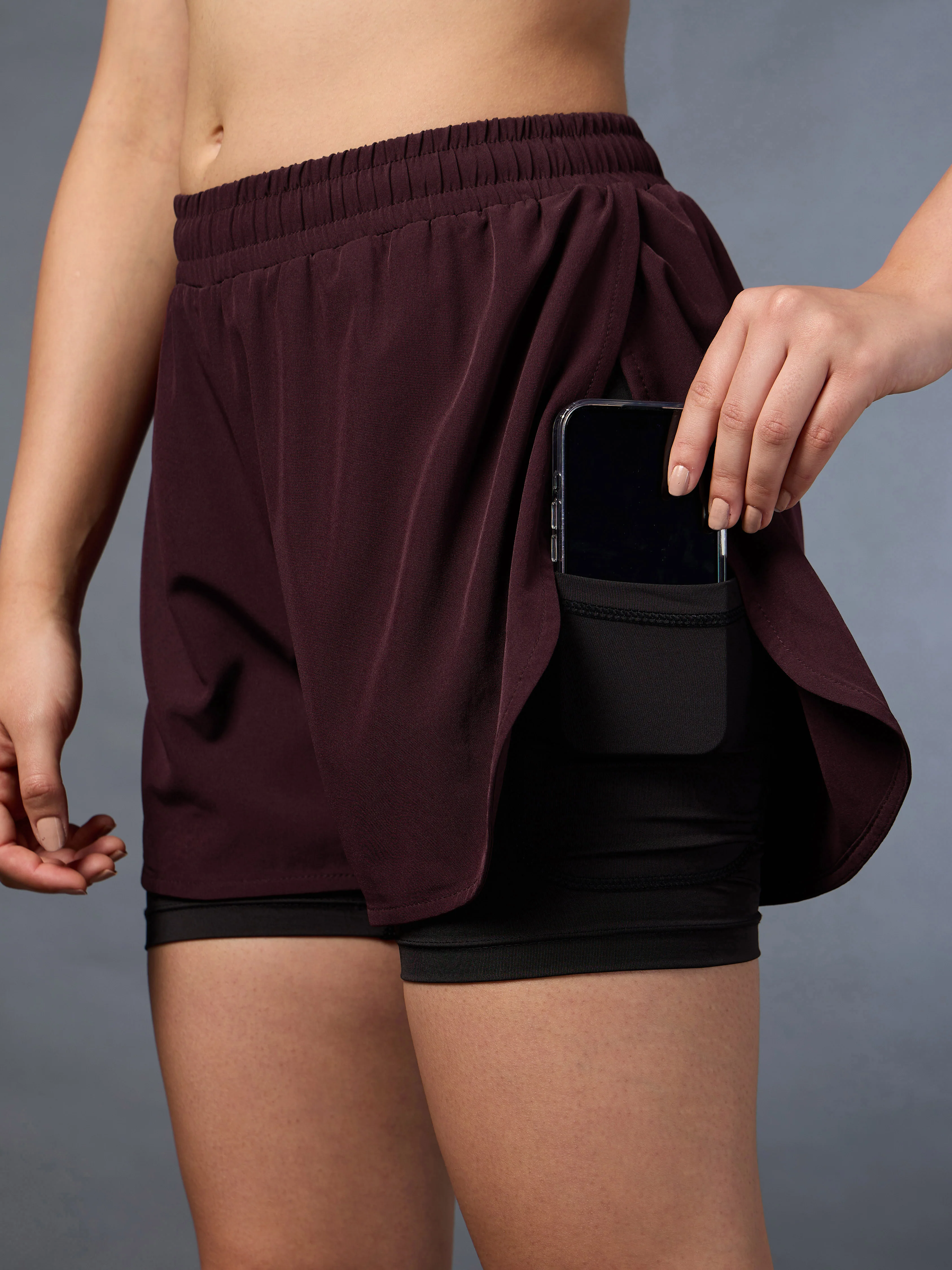 Women's High Spirit Deep Maroon Integrated Shorts - Image 7