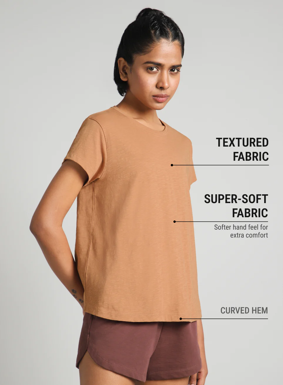 Women's Khaki Flow Form Yoga T-shirt - Image 5