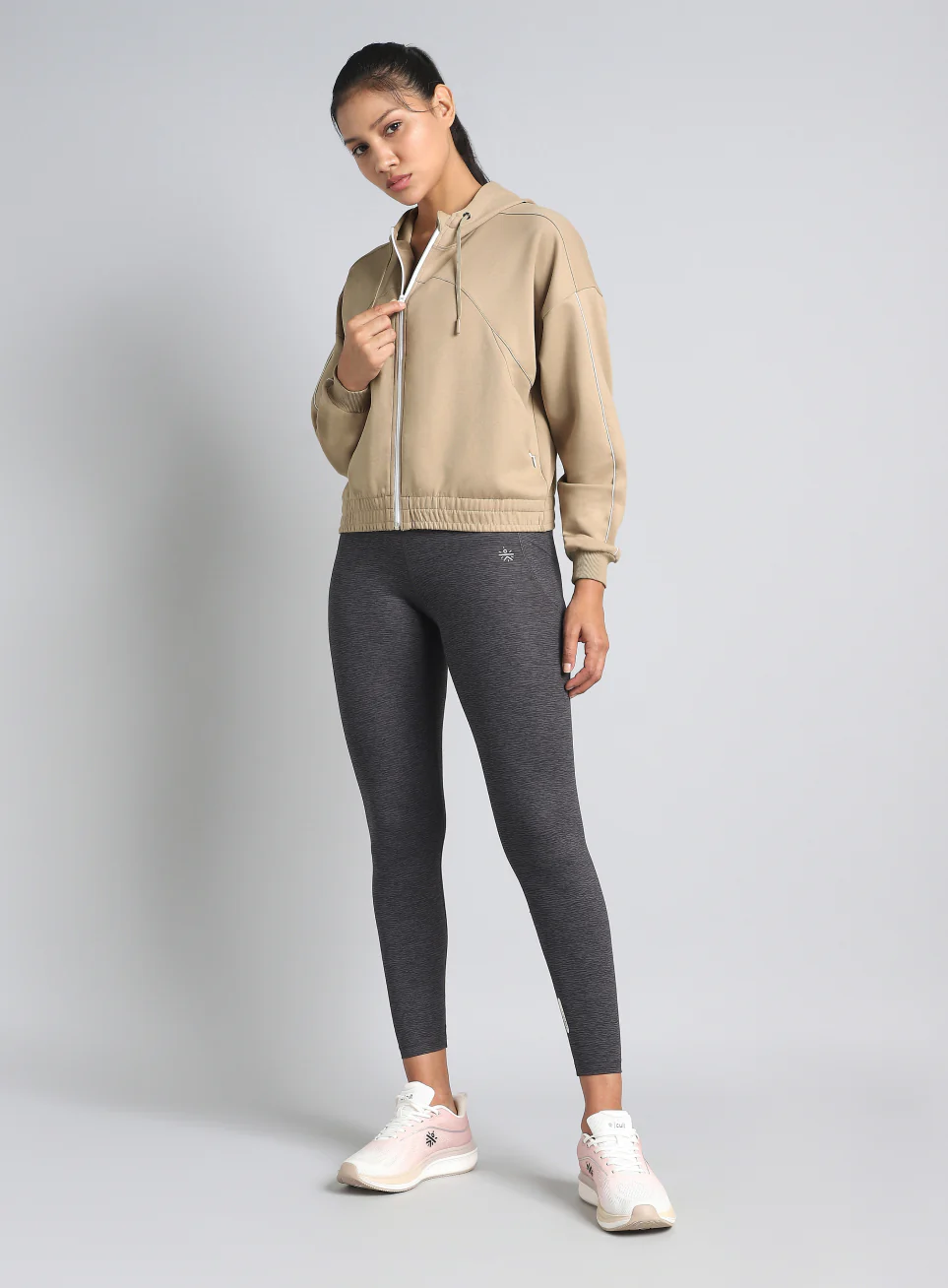 Women's Khaki Workout Essential Cropped Jacket - Image 2