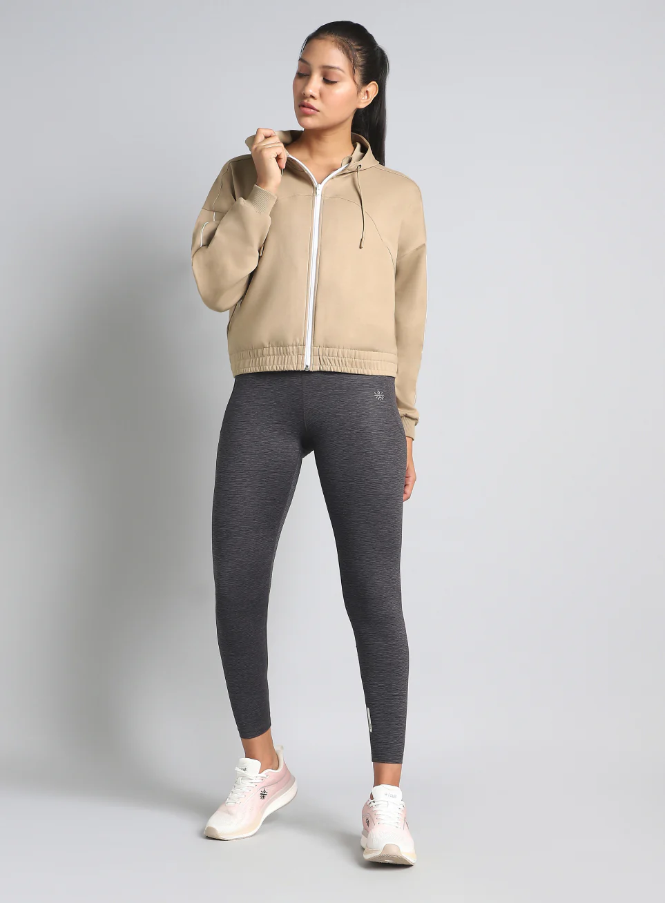 Women's Khaki Workout Essential Cropped Jacket - Image 3