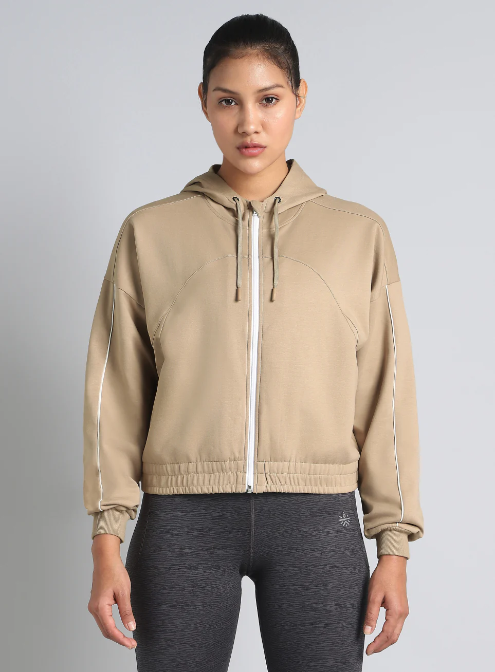 Women's Khaki Workout Essential Cropped Jacket - Image 4