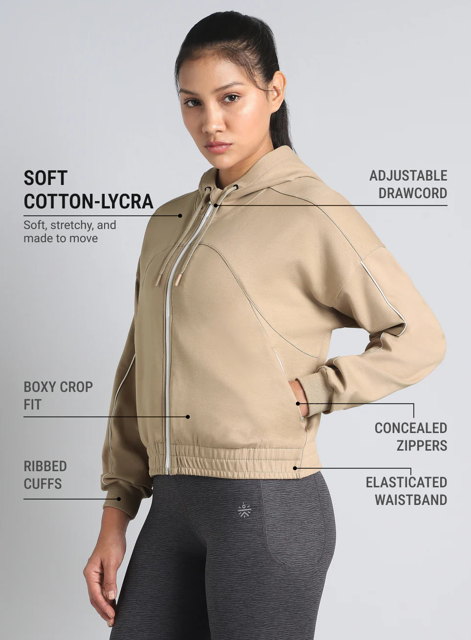 Women's Khaki Workout Essential Cropped Jacket - Image 5