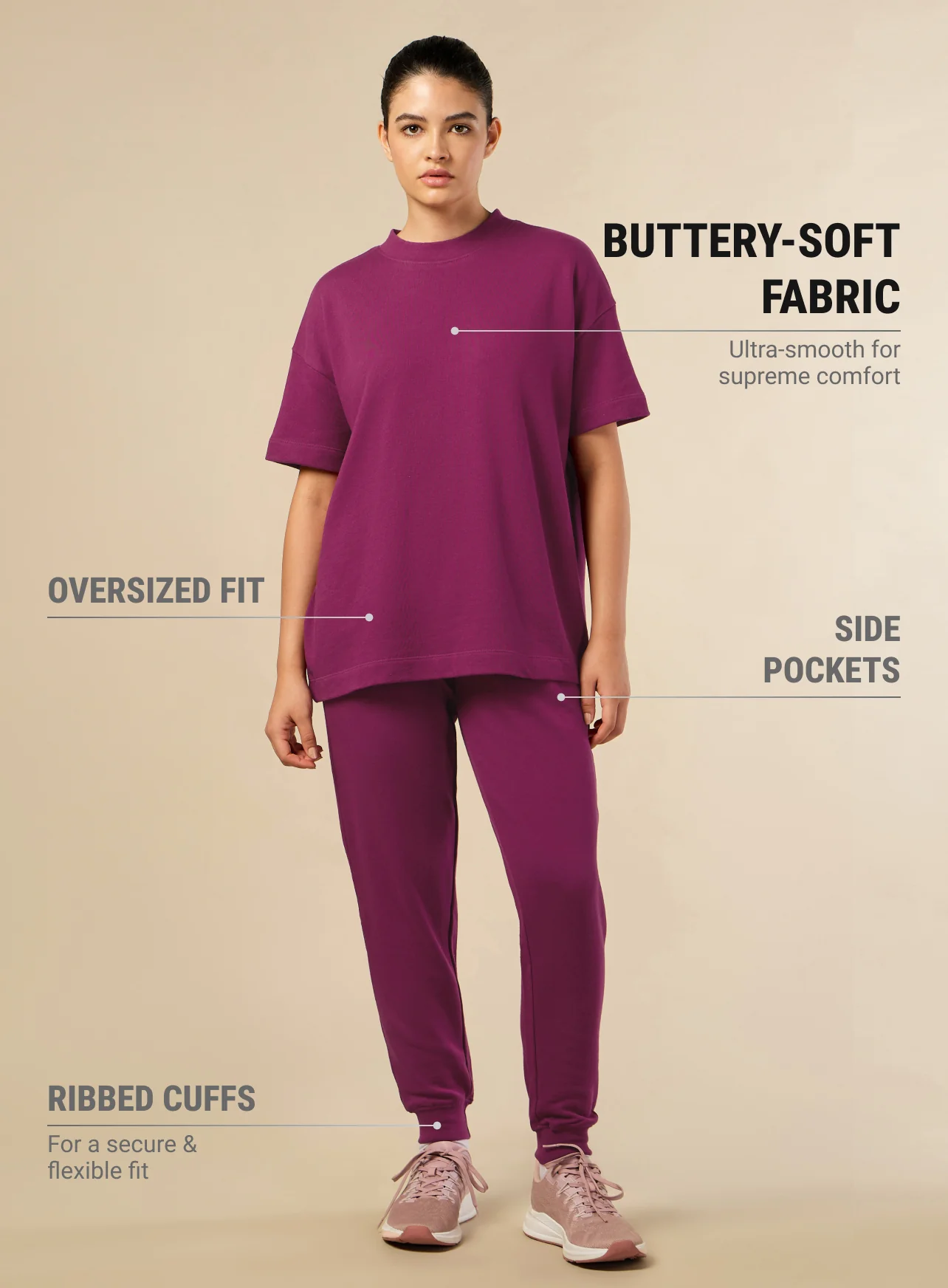 Women's Lifestyle Cotton Magenta Co-ord Set - Image 3