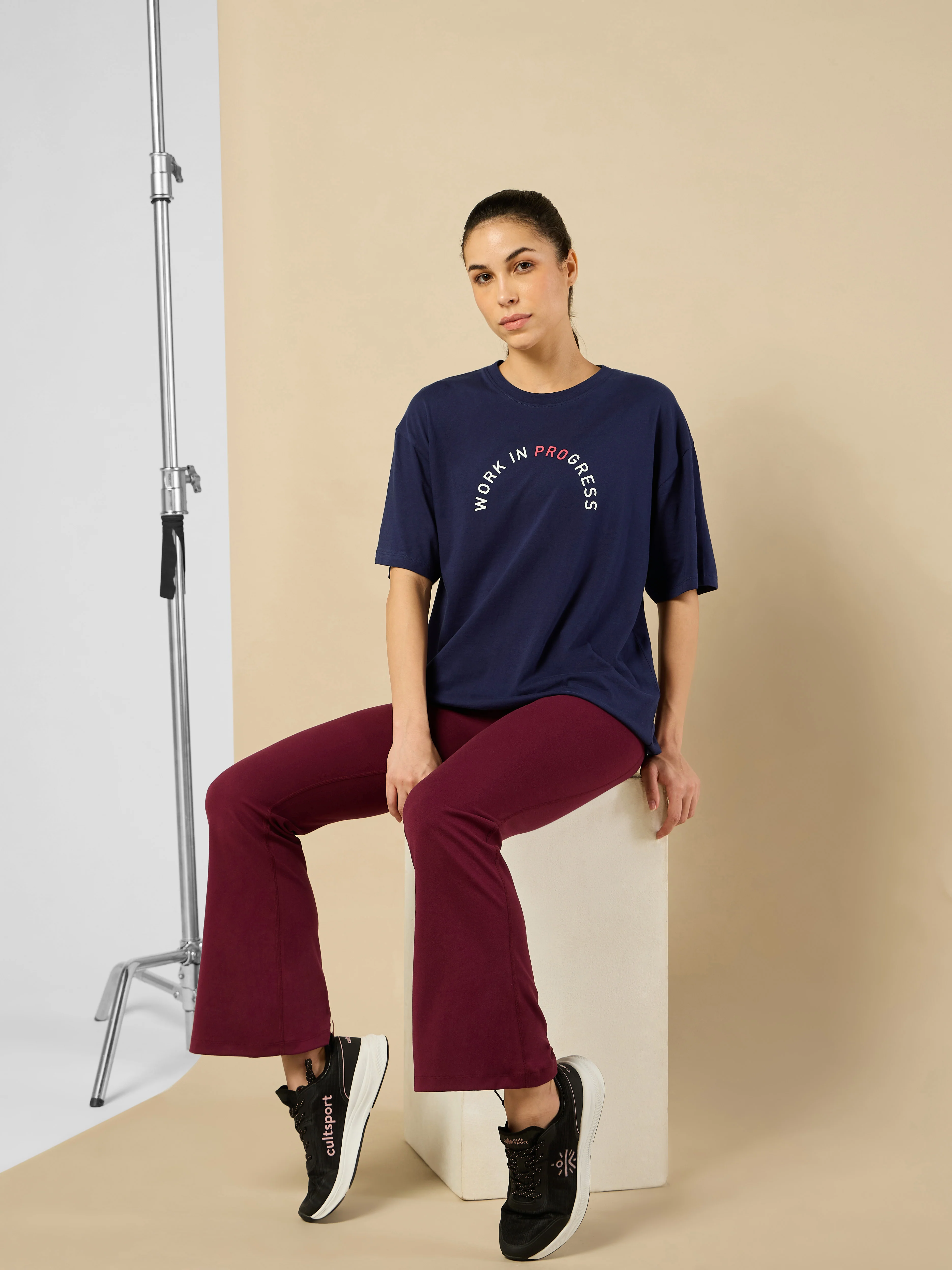 Women's Lifestyle Cotton Oversized Graphic Navy T-shirt - Image 3