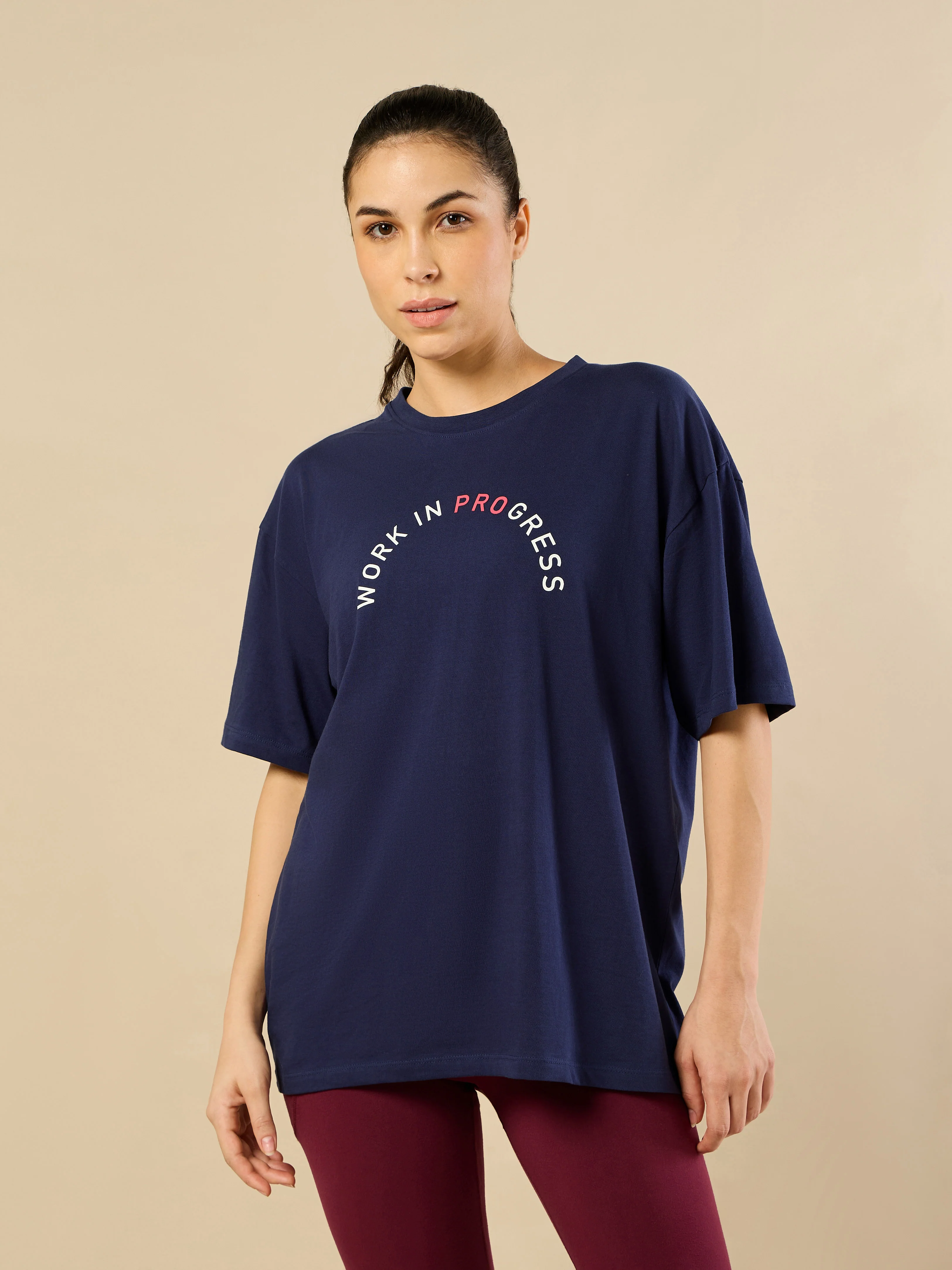 Women's Lifestyle Cotton Oversized Graphic Navy T-shirt - Image 4