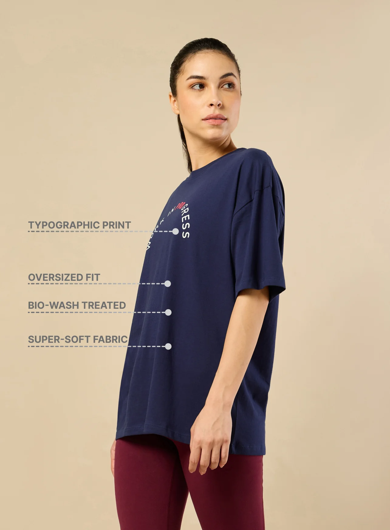 Women's Lifestyle Cotton Oversized Graphic Navy T-shirt - Image 5
