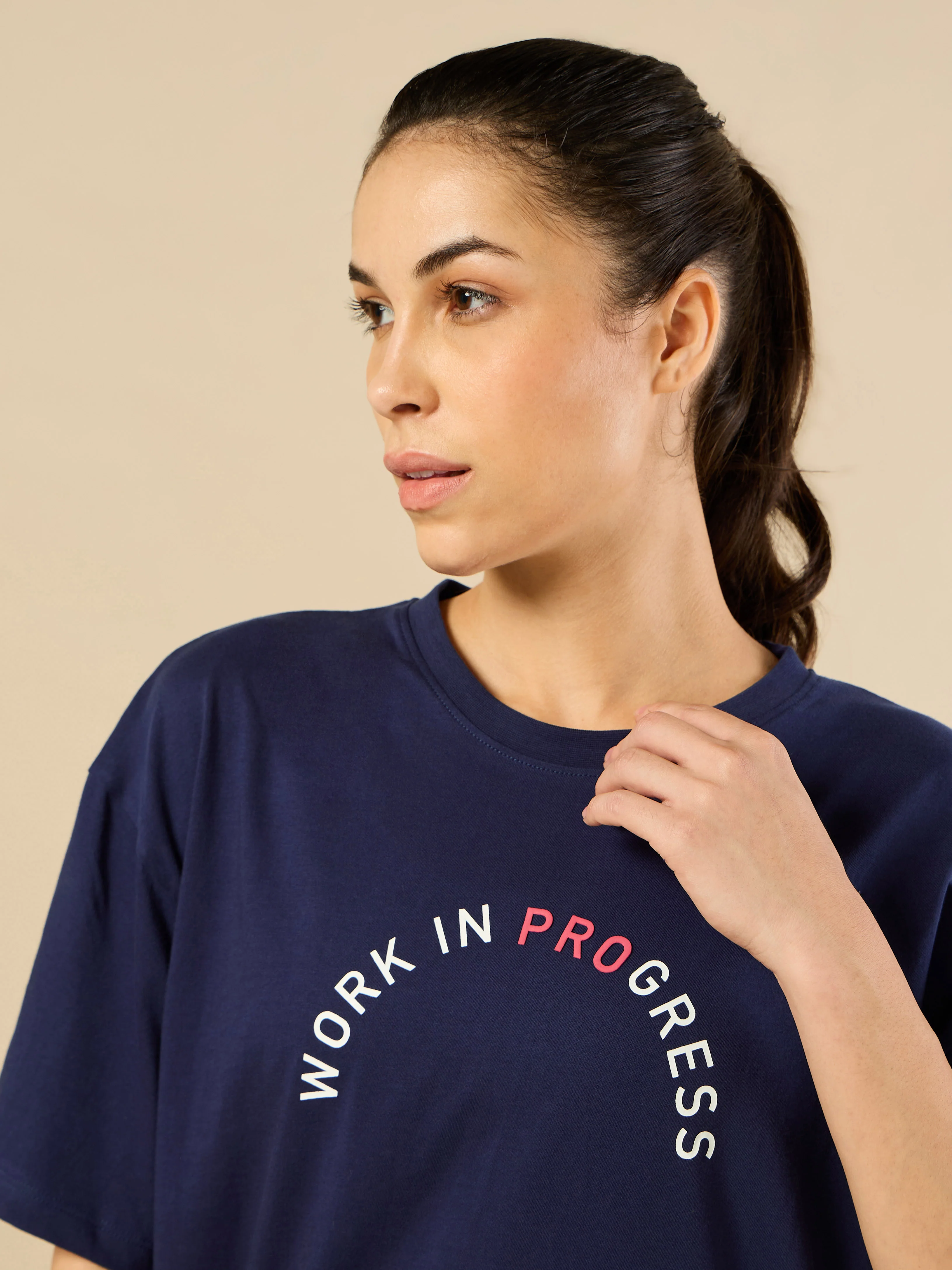 Women's Lifestyle Cotton Oversized Graphic Navy T-shirt - Image 7
