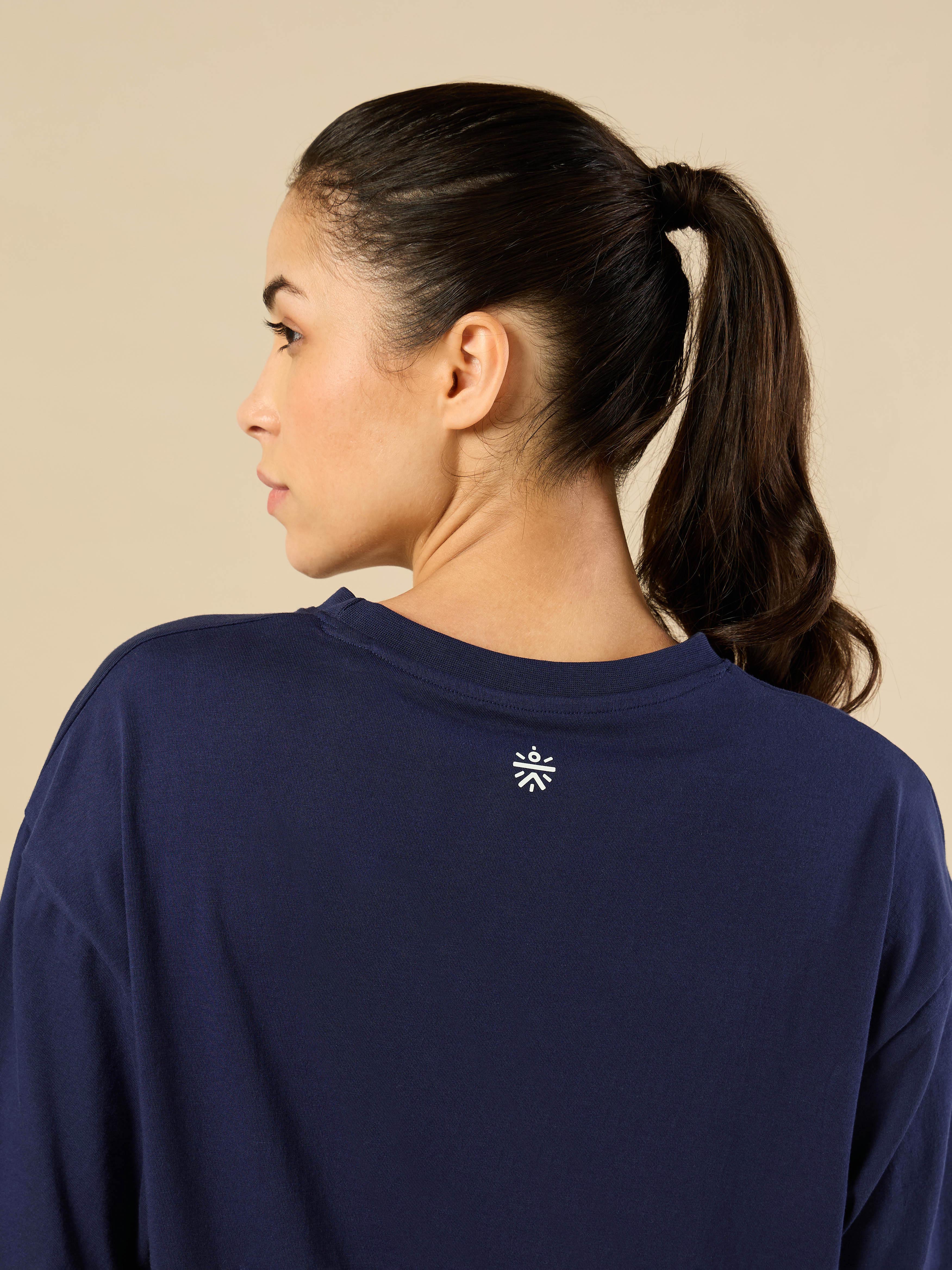 Women's Lifestyle Cotton Oversized Graphic Navy T-shirt - Image 8