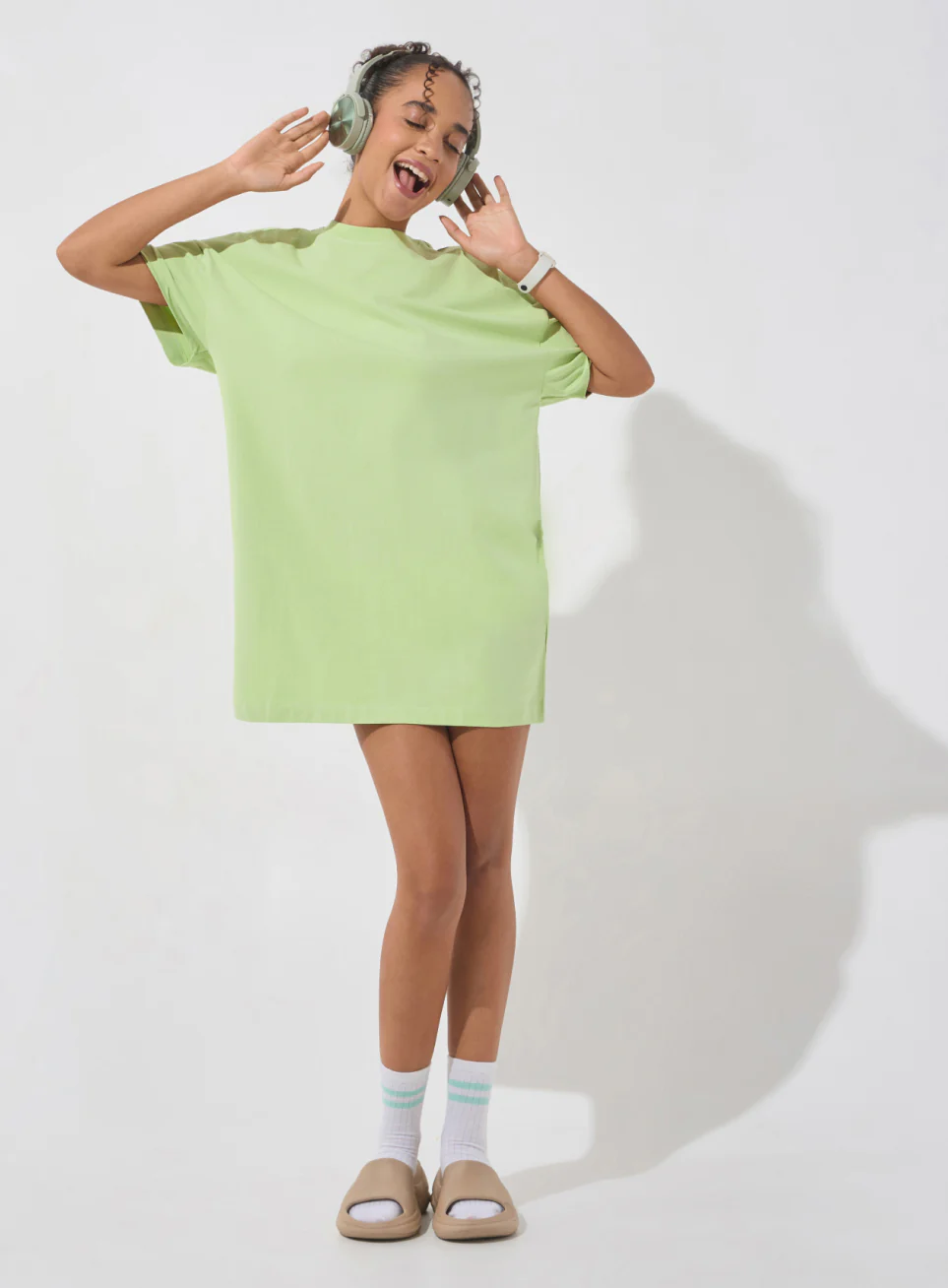 Women's Lime Soft Form Oversized T-shirt Dress - Image 2
