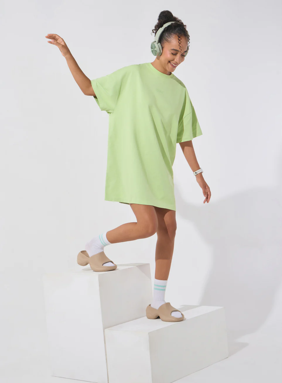 Women's Lime Soft Form Oversized T-shirt Dress - Image 3