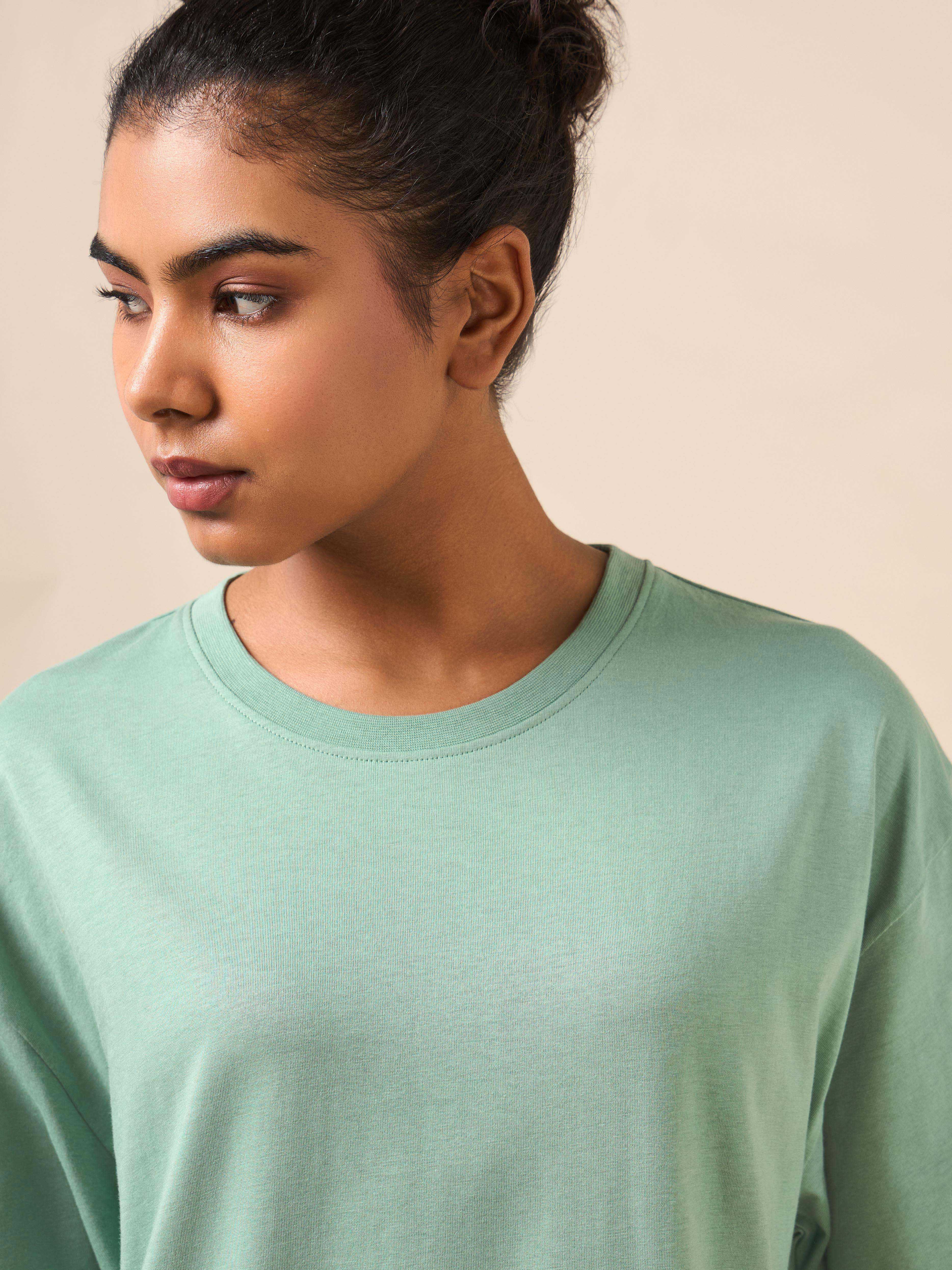 Women's Lounge Oversized Fit Green T-shirt - Image 7