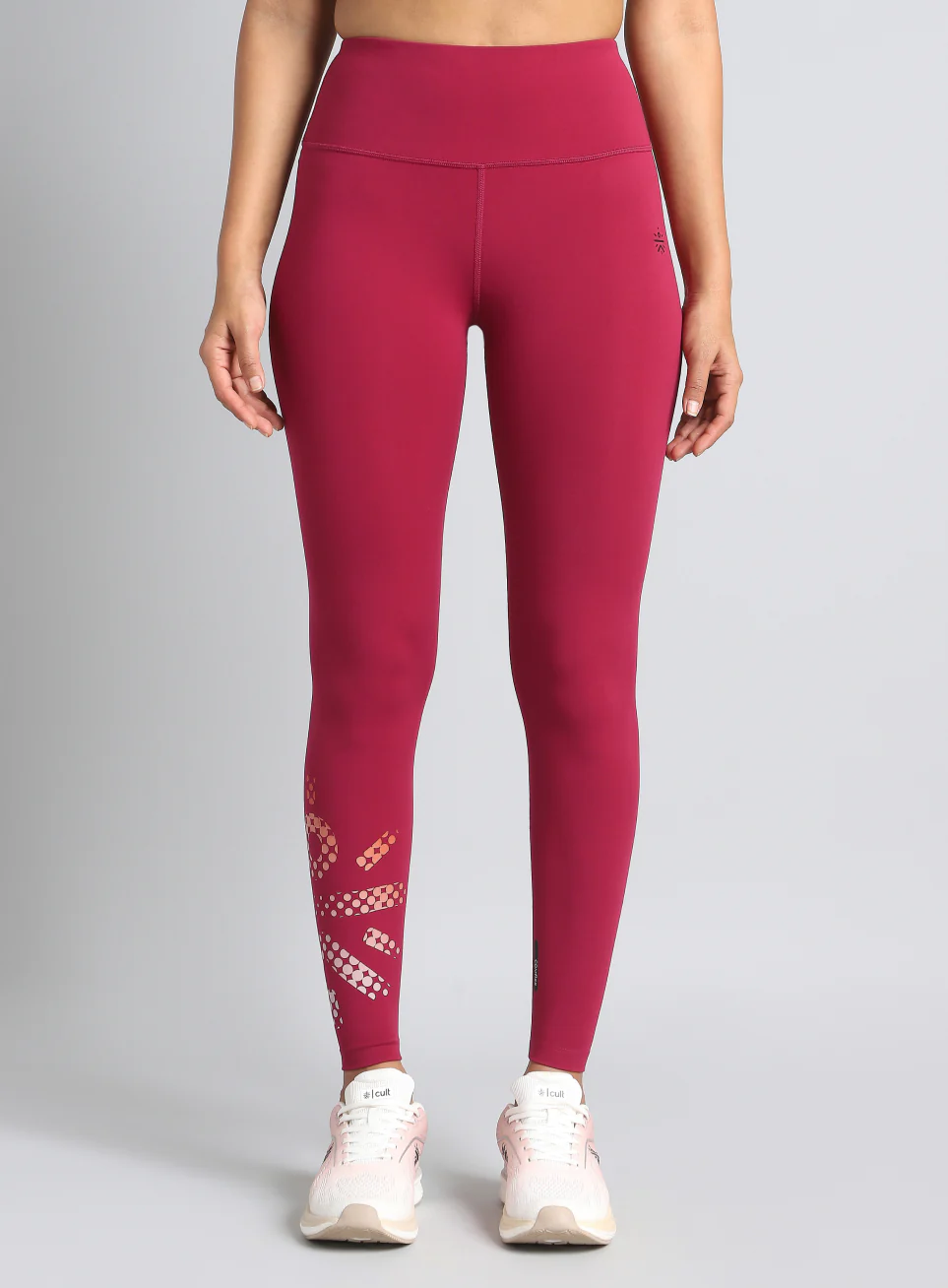 Women's Maroon Absolute Fit Tights with Logo Print and Back Pocket - Image 4
