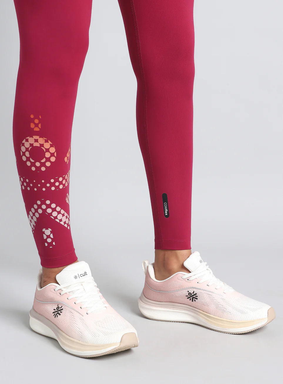Women's Maroon Absolute Fit Tights with Logo Print and Back Pocket - Image 7