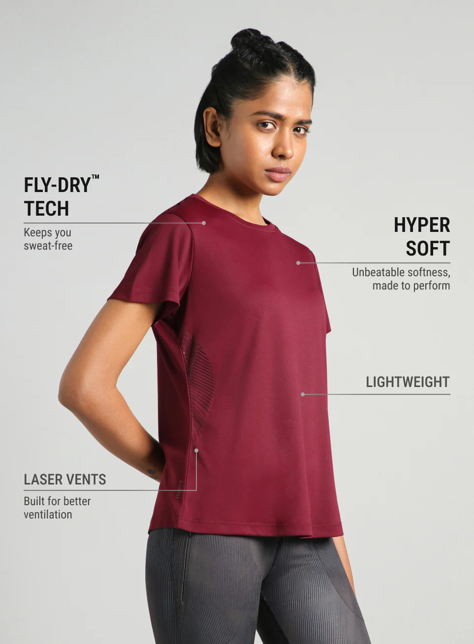 Women's Maroon Contour Print T-shirt - Image 5