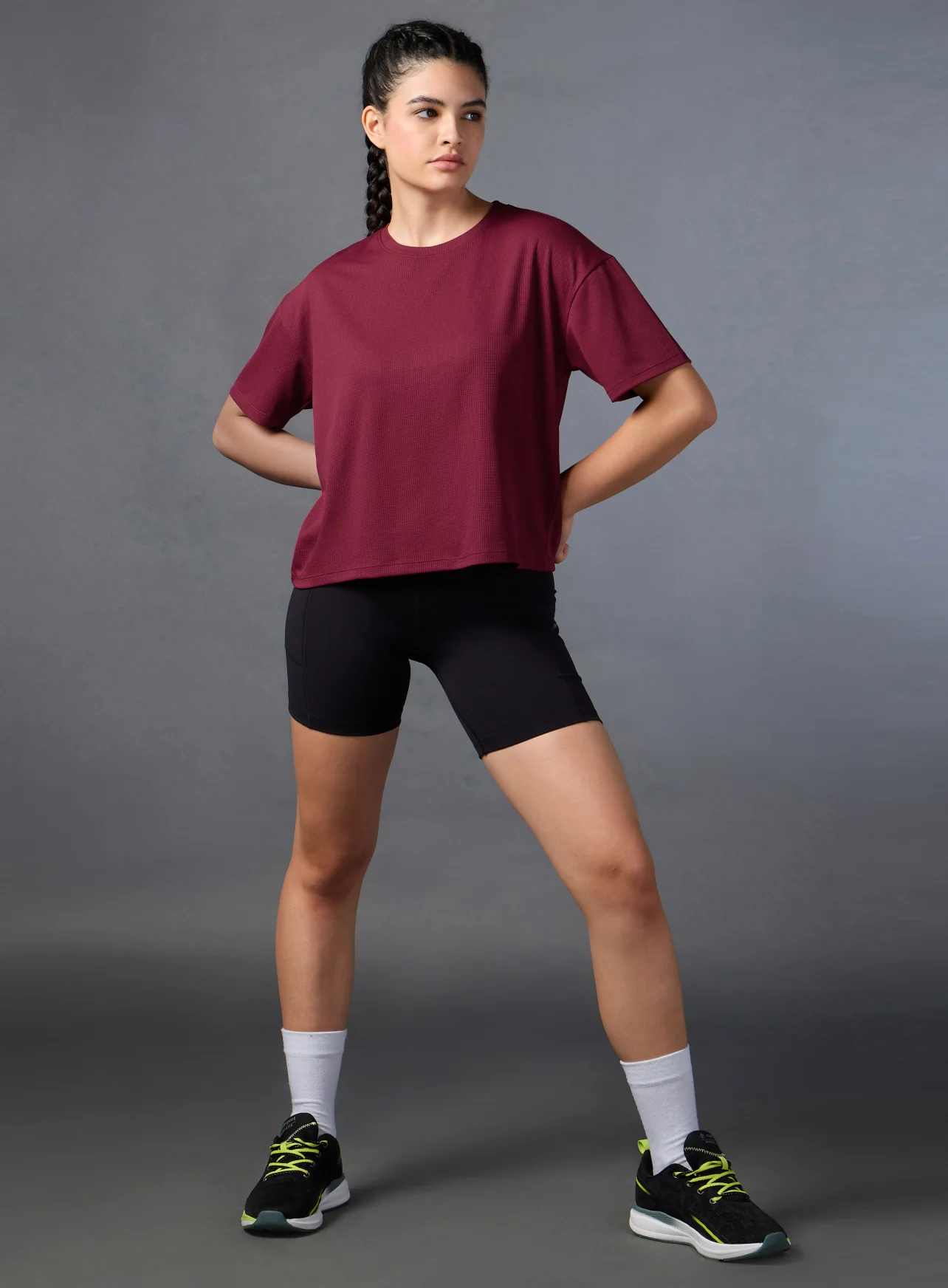 Women's Maroon Cropped T-shirt - Image 2