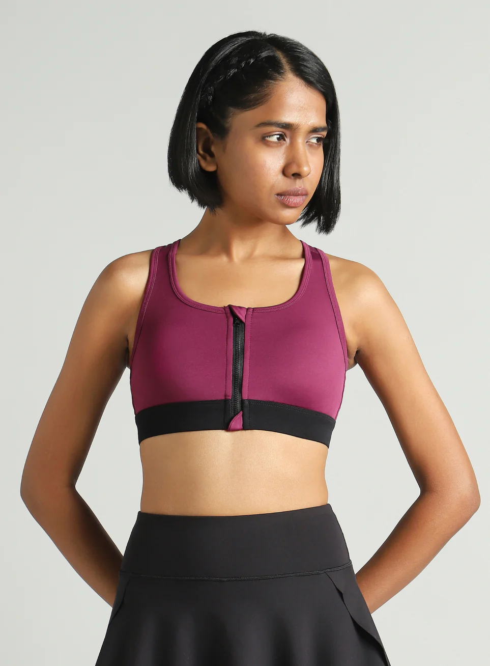 Women's Maroon Front Zip High Support Training Bra - Image 4