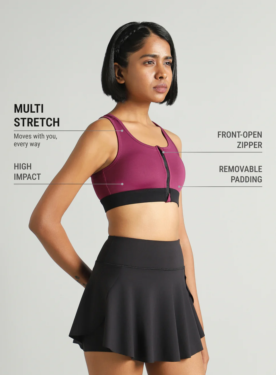 Women's Maroon Front Zip High Support Training Bra - Image 5