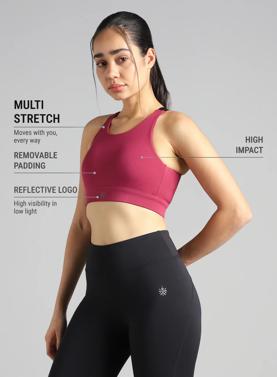 Women's Maroon High Impact Running Bra - Image 5
