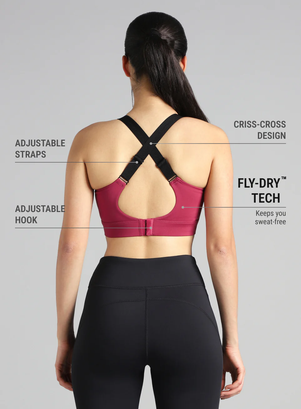 Women's Maroon High Impact Running Bra - Image 6