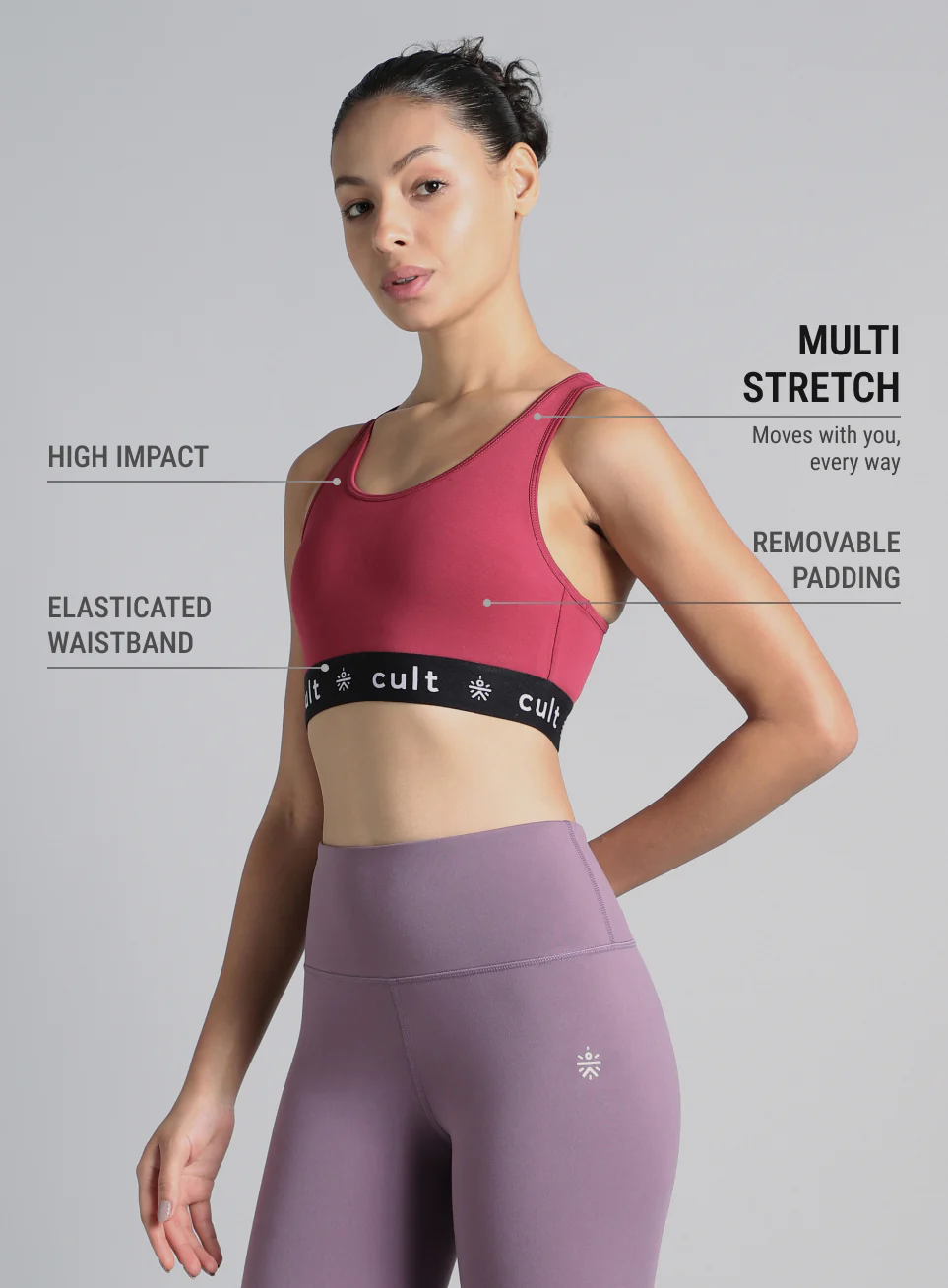 Women's Maroon Move Easy High Support Sports Bra - Image 5