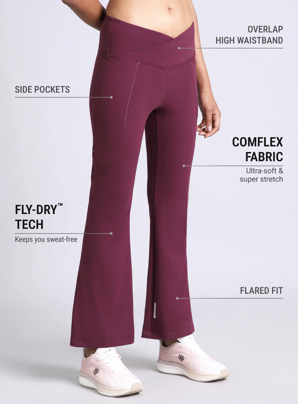 Women's Maroon Pilates COMFlex Flare Pants - Image 5