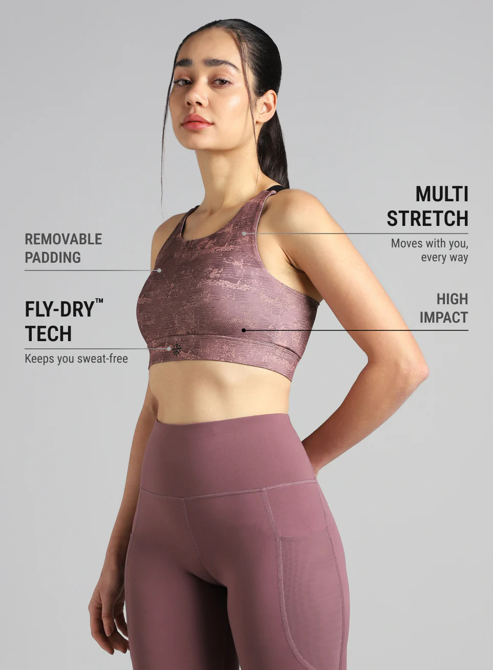 Women's Maroon Printed High Impact Training Bra - Image 5