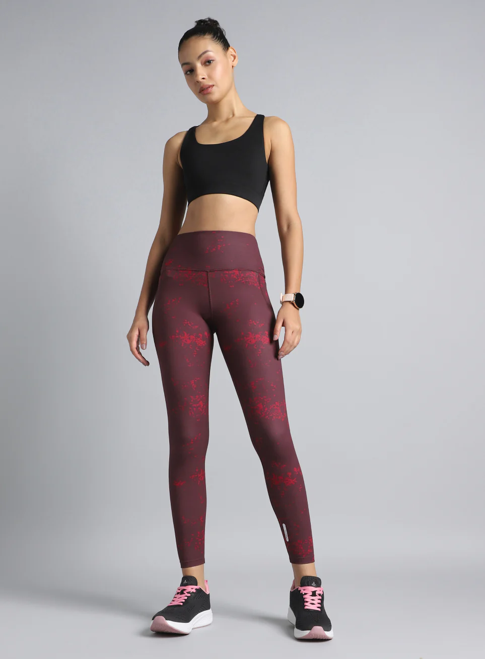Women's Maroon Printed Train All Day COMFlex Tights - Image 2
