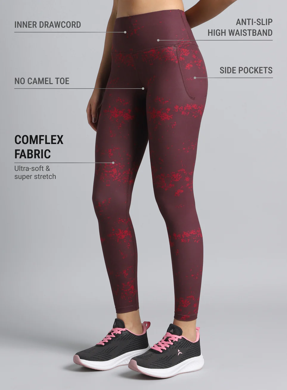 Women's Maroon Printed Train All Day COMFlex Tights - Image 5