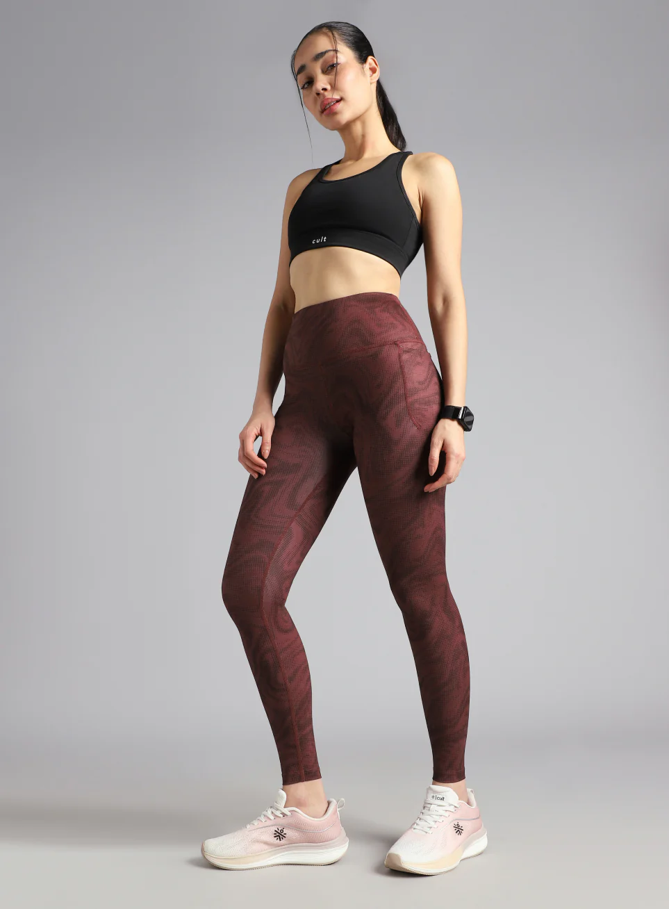 Women's Maroon Printed Train All Day COMFlex Tights - Image 3
