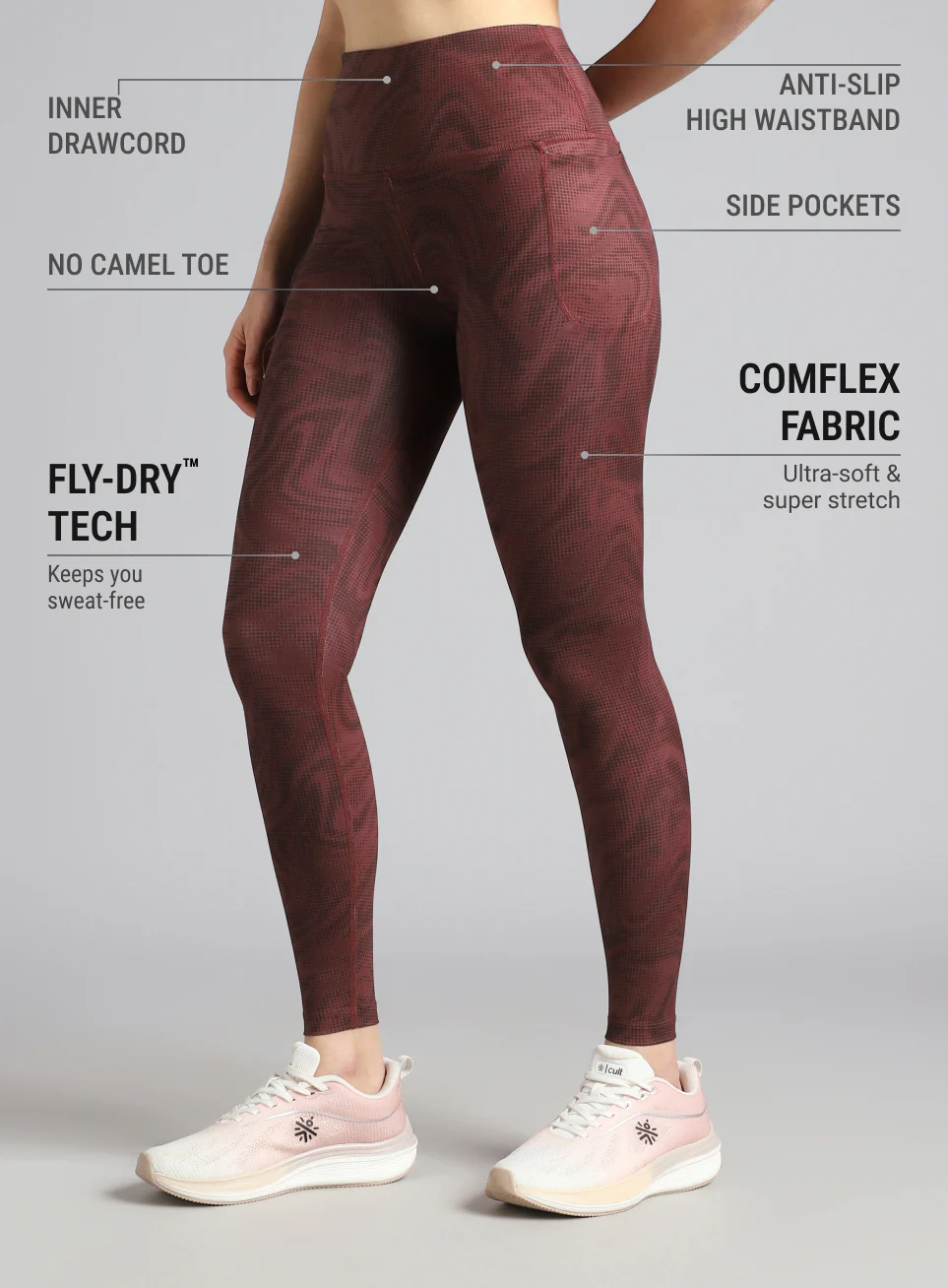 Women's Maroon Printed Train All Day COMFlex Tights - Image 5