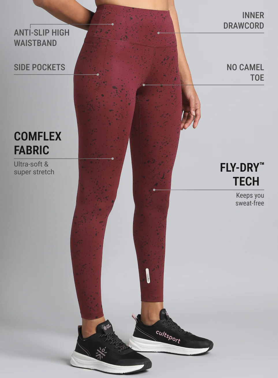 Women's Maroon Printed Train All Day COMFlex Tights - Image 5